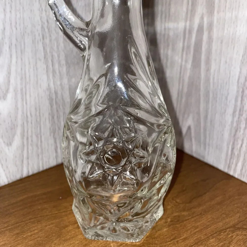 Anchor Hocking Star of David Clear Glass Vinegar Cruet And Stopper 8 Inches Tall